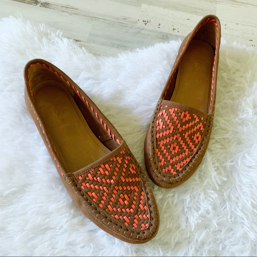 Joie Cognac Coral Aliso Moccasin Woven Leather Loafers 8